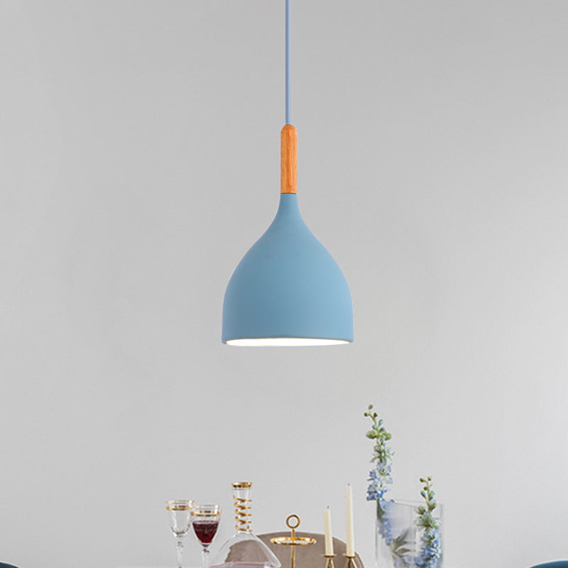 Macaron Raindrop Ceiling Pendant Light Aluminum 1 Light Dining Room Hanging Lamp Kit in Grey/Red/Blue Clearhalo 'Ceiling Lights' 'Pendant Lights' 'Pendants' Lighting' 1910098