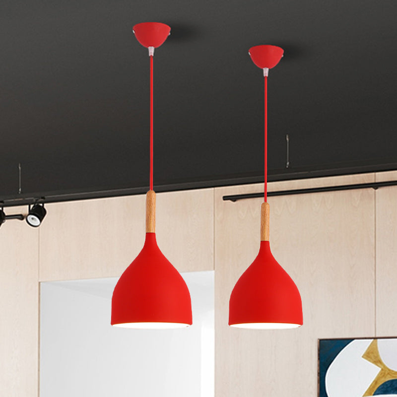 Macaron Raindrop Ceiling Pendant Light Aluminum 1 Light Dining Room Hanging Lamp Kit in Grey/Red/Blue Red Clearhalo 'Ceiling Lights' 'Pendant Lights' 'Pendants' Lighting' 1910100_d3566b58-1327-4b83-b3aa-3f4f44e58c22