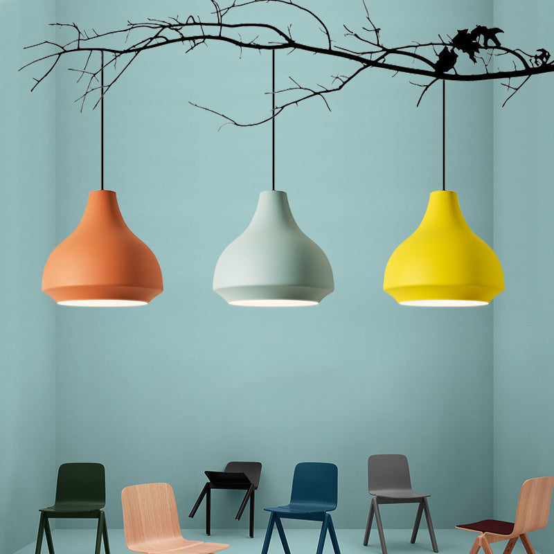 Single-Bulb Cafe Pendant Light Fixture Macaron Grey/Yellow/Orange Hanging Lamp with Vase Aluminum Shade Clearhalo 'Ceiling Lights' 'Pendant Lights' 'Pendants' Lighting' 1910123