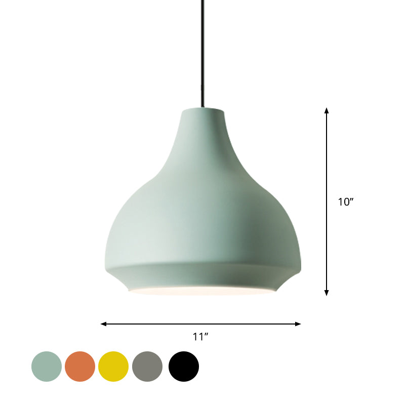 Single-Bulb Cafe Pendant Light Fixture Macaron Grey/Yellow/Orange Hanging Lamp with Vase Aluminum Shade Clearhalo 'Ceiling Lights' 'Pendant Lights' 'Pendants' Lighting' 1910126