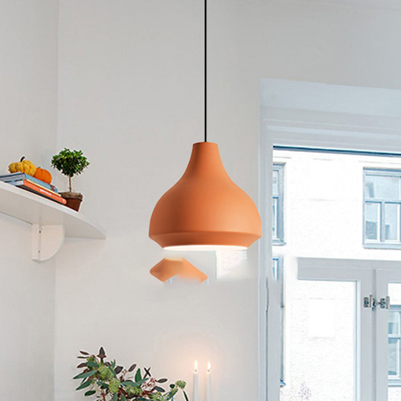 Single-Bulb Cafe Pendant Light Fixture Macaron Grey/Yellow/Orange Hanging Lamp with Vase Aluminum Shade Orange Clearhalo 'Ceiling Lights' 'Pendant Lights' 'Pendants' Lighting' 1910127_a66c69fc-5c44-4d40-a021-181a643a5f9b