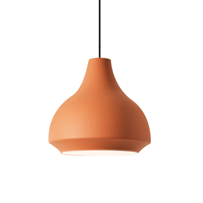 Single-Bulb Cafe Pendant Light Fixture Macaron Grey/Yellow/Orange Hanging Lamp with Vase Aluminum Shade Clearhalo 'Ceiling Lights' 'Pendant Lights' 'Pendants' Lighting' 1910128