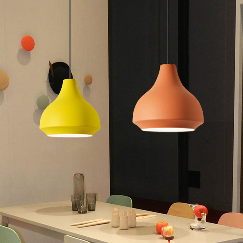 Single-Bulb Cafe Pendant Light Fixture Macaron Grey/Yellow/Orange Hanging Lamp with Vase Aluminum Shade Clearhalo 'Ceiling Lights' 'Pendant Lights' 'Pendants' Lighting' 1910129