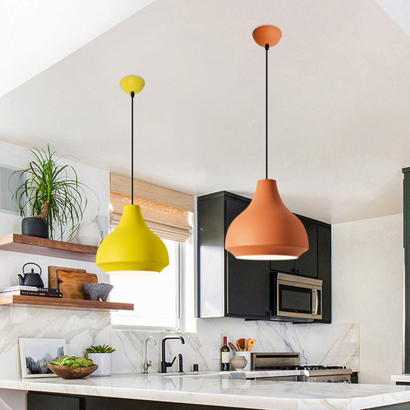 Single-Bulb Cafe Pendant Light Fixture Macaron Grey/Yellow/Orange Hanging Lamp with Vase Aluminum Shade Clearhalo 'Ceiling Lights' 'Pendant Lights' 'Pendants' Lighting' 1910130