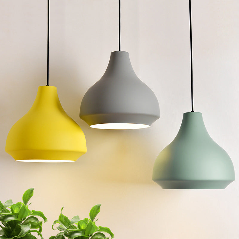 Single-Bulb Cafe Pendant Light Fixture Macaron Grey/Yellow/Orange Hanging Lamp with Vase Aluminum Shade Clearhalo 'Ceiling Lights' 'Pendant Lights' 'Pendants' Lighting' 1910132