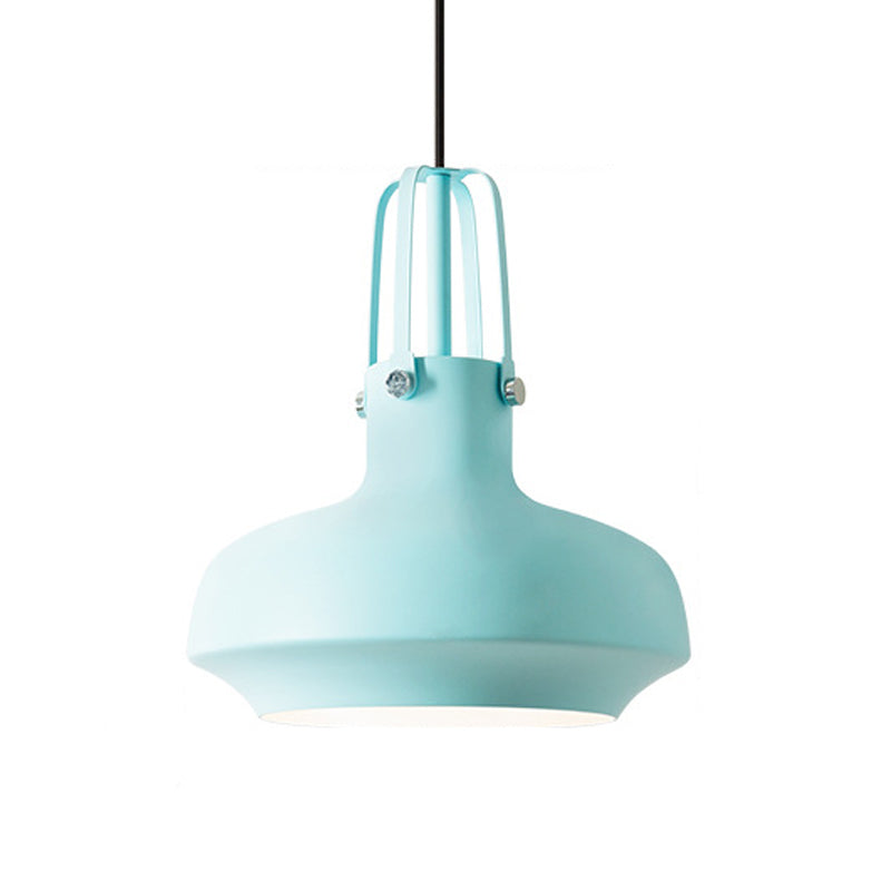 Macaron Pot Pendant Ceiling Lamp Aluminum 1 Head Restaurant Down Lighting with Gripper in Pink/Blue/Grey Clearhalo 'Ceiling Lights' 'Pendant Lights' 'Pendants' Lighting' 1910137