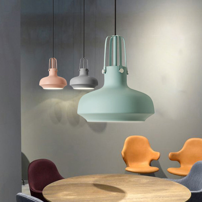 Macaron Pot Pendant Ceiling Lamp Aluminum 1 Head Restaurant Down Lighting with Gripper in Pink/Blue/Grey Clearhalo 'Ceiling Lights' 'Pendant Lights' 'Pendants' Lighting' 1910140