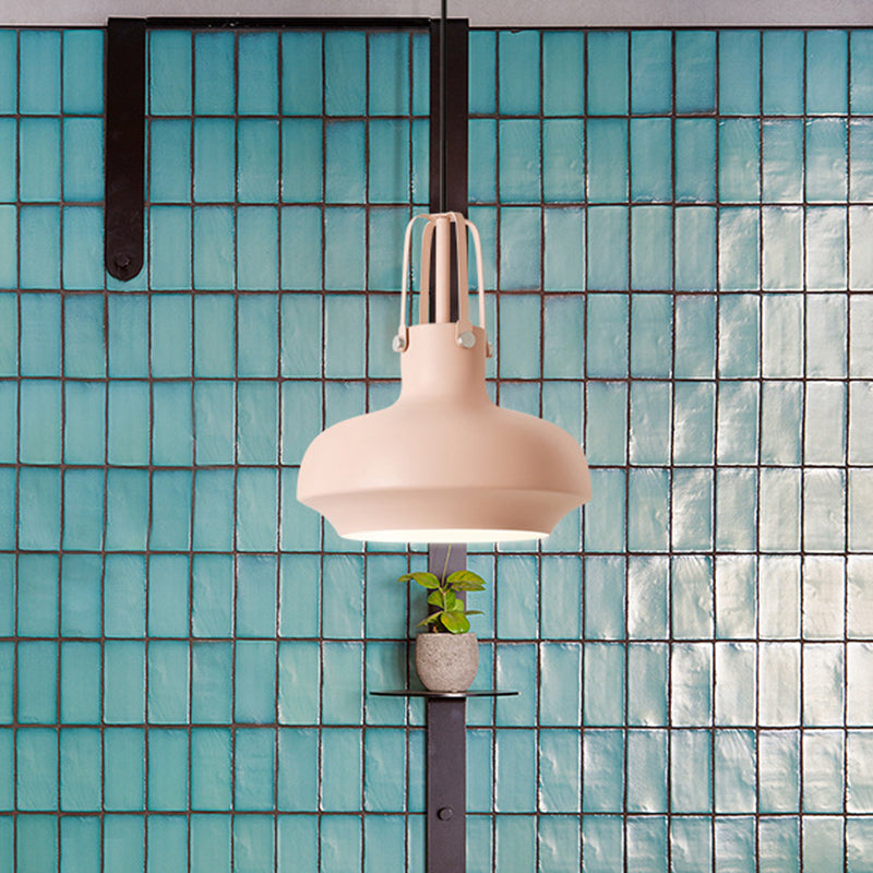 Macaron Pot Pendant Ceiling Lamp Aluminum 1 Head Restaurant Down Lighting with Gripper in Pink/Blue/Grey Clearhalo 'Ceiling Lights' 'Pendant Lights' 'Pendants' Lighting' 1910143