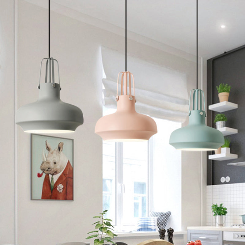 Macaron Pot Pendant Ceiling Lamp Aluminum 1 Head Restaurant Down Lighting with Gripper in Pink/Blue/Grey Clearhalo 'Ceiling Lights' 'Pendant Lights' 'Pendants' Lighting' 1910144