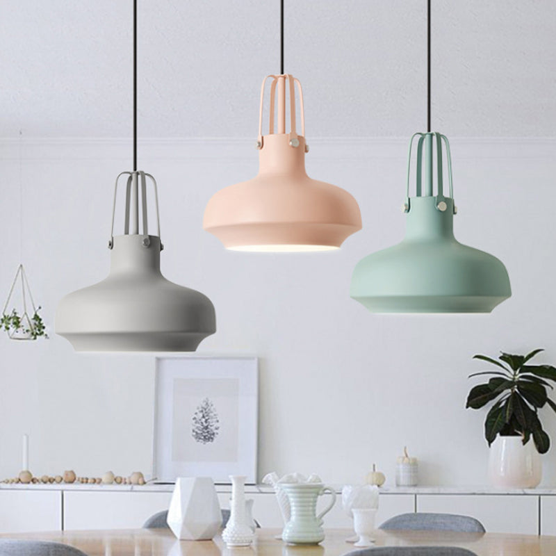 Macaron Pot Pendant Ceiling Lamp Aluminum 1 Head Restaurant Down Lighting with Gripper in Pink/Blue/Grey Clearhalo 'Ceiling Lights' 'Pendant Lights' 'Pendants' Lighting' 1910146