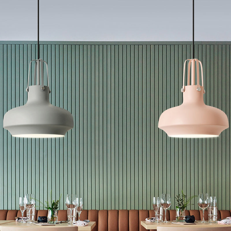 Macaron Pot Pendant Ceiling Lamp Aluminum 1 Head Restaurant Down Lighting with Gripper in Pink/Blue/Grey Clearhalo 'Ceiling Lights' 'Pendant Lights' 'Pendants' Lighting' 1910147