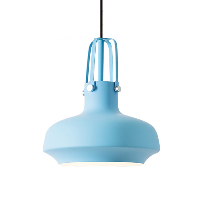 Macaron Pot Pendant Ceiling Lamp Aluminum 1 Head Restaurant Down Lighting with Gripper in Pink/Blue/Grey Clearhalo 'Ceiling Lights' 'Pendant Lights' 'Pendants' Lighting' 1910150