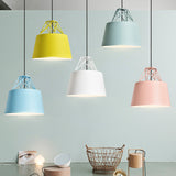 Macaron 1 Bulb Drop Pendant White/Pink/Blue Conical Frustum Hanging Lamp Fixture with Aluminum Shade and Wire Top Clearhalo 'Ceiling Lights' 'Pendant Lights' 'Pendants' Lighting' 1910151