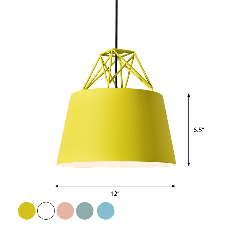 Macaron 1 Bulb Drop Pendant White/Pink/Blue Conical Frustum Hanging Lamp Fixture with Aluminum Shade and Wire Top Clearhalo 'Ceiling Lights' 'Pendant Lights' 'Pendants' Lighting' 1910155