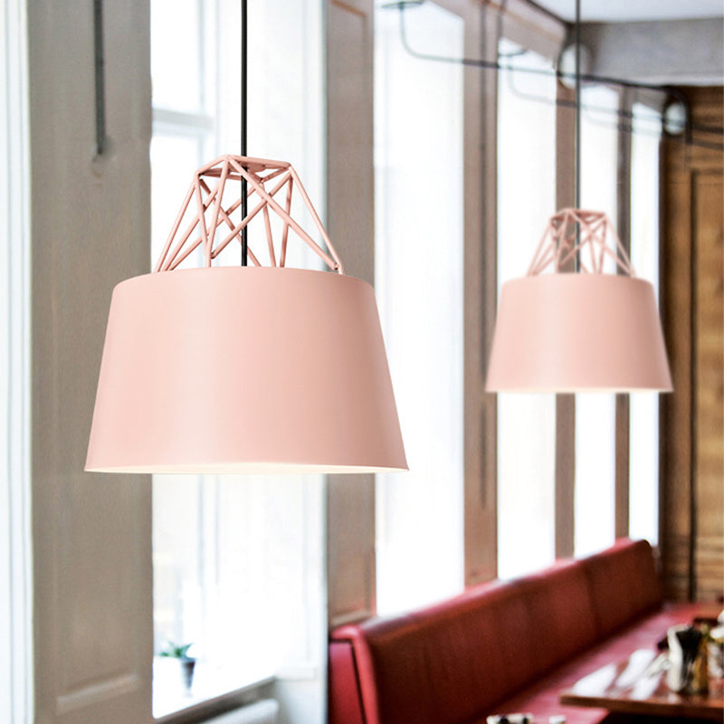 Macaron 1 Bulb Drop Pendant White/Pink/Blue Conical Frustum Hanging Lamp Fixture with Aluminum Shade and Wire Top Clearhalo 'Ceiling Lights' 'Pendant Lights' 'Pendants' Lighting' 1910161