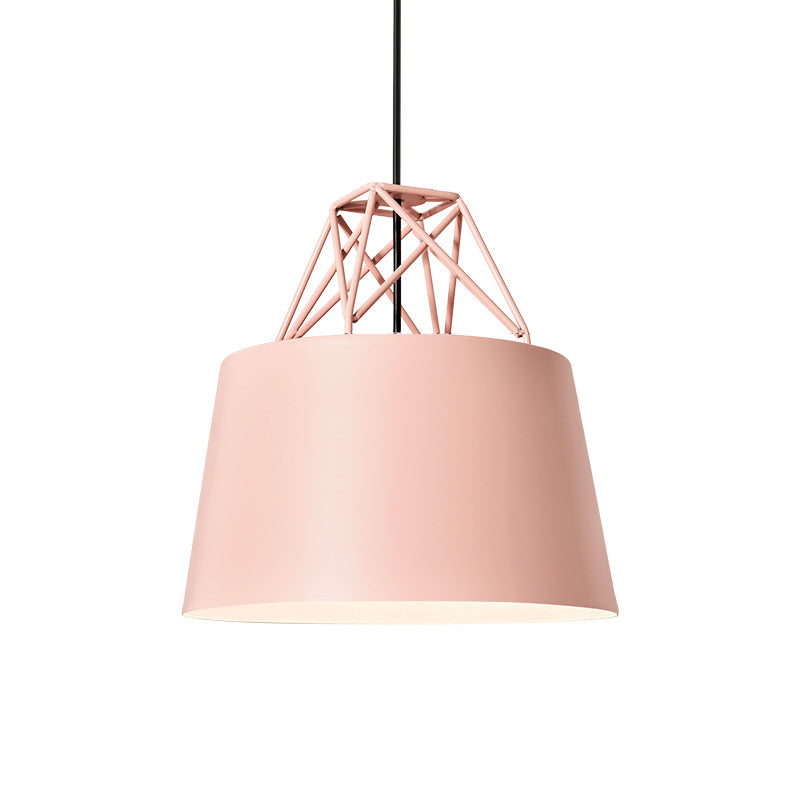 Macaron 1 Bulb Drop Pendant White/Pink/Blue Conical Frustum Hanging Lamp Fixture with Aluminum Shade and Wire Top Clearhalo 'Ceiling Lights' 'Pendant Lights' 'Pendants' Lighting' 1910162