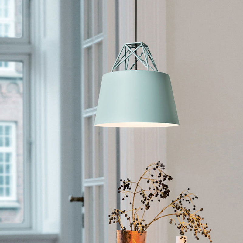 Macaron 1 Bulb Drop Pendant White/Pink/Blue Conical Frustum Hanging Lamp Fixture with Aluminum Shade and Wire Top Clearhalo 'Ceiling Lights' 'Pendant Lights' 'Pendants' Lighting' 1910165