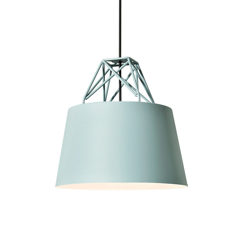 Macaron 1 Bulb Drop Pendant White/Pink/Blue Conical Frustum Hanging Lamp Fixture with Aluminum Shade and Wire Top Clearhalo 'Ceiling Lights' 'Pendant Lights' 'Pendants' Lighting' 1910166