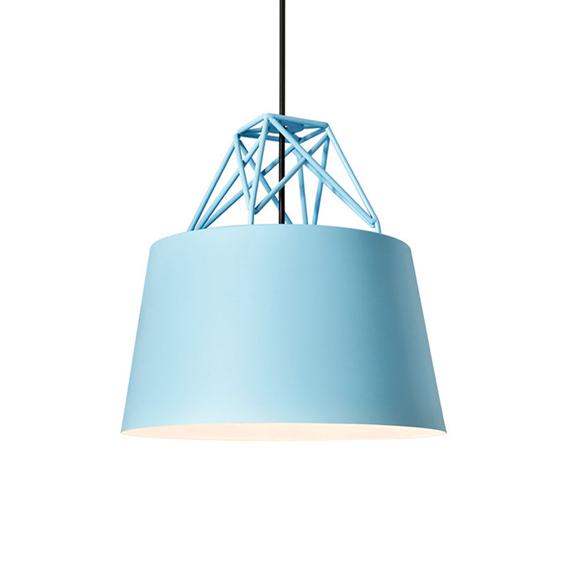 Macaron 1 Bulb Drop Pendant White/Pink/Blue Conical Frustum Hanging Lamp Fixture with Aluminum Shade and Wire Top Clearhalo 'Ceiling Lights' 'Pendant Lights' 'Pendants' Lighting' 1910167