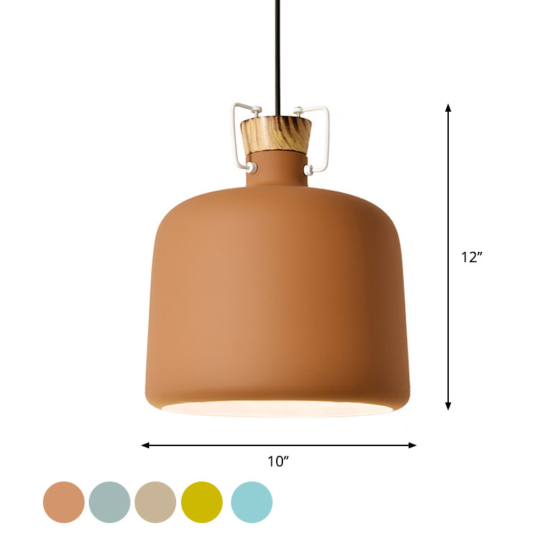 Wine Jar Shaped Down Lighting Macaron Aluminum 1-Light Open Kitchen Pendant Lamp in Blue/Gold/Brown with Wood Cork Clearhalo 'Ceiling Lights' 'Pendant Lights' 'Pendants' Lighting' 1910172