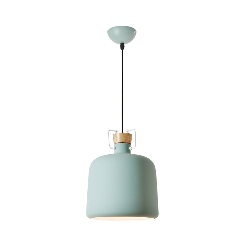 Wine Jar Shaped Down Lighting Macaron Aluminum 1-Light Open Kitchen Pendant Lamp in Blue/Gold/Brown with Wood Cork Clearhalo 'Ceiling Lights' 'Pendant Lights' 'Pendants' Lighting' 1910175