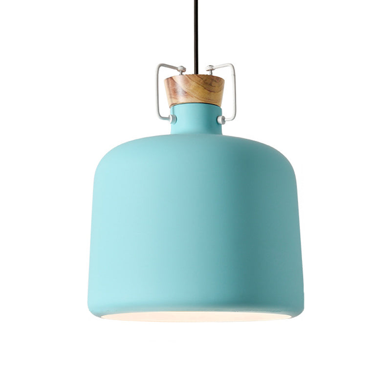 Wine Jar Shaped Down Lighting Macaron Aluminum 1-Light Open Kitchen Pendant Lamp in Blue/Gold/Brown with Wood Cork Clearhalo 'Ceiling Lights' 'Pendant Lights' 'Pendants' Lighting' 1910182