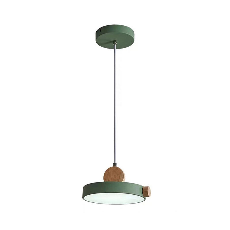 Grey/White/Green Round Hanging Light Nordic LED Acrylic Ceiling Suspension Lamp with Wood Decoration Clearhalo 'Ceiling Lights' 'Pendant Lights' 'Pendants' Lighting' 1910198