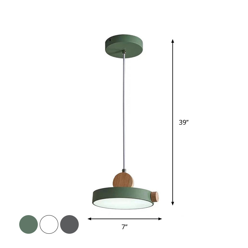 Grey/White/Green Round Hanging Light Nordic LED Acrylic Ceiling Suspension Lamp with Wood Decoration Clearhalo 'Ceiling Lights' 'Pendant Lights' 'Pendants' Lighting' 1910199