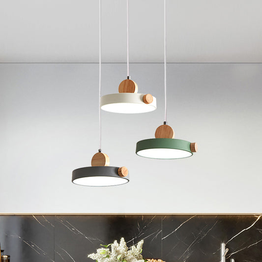 Grey/White/Green Round Hanging Light Nordic LED Acrylic Ceiling Suspension Lamp with Wood Decoration Clearhalo 'Ceiling Lights' 'Pendant Lights' 'Pendants' Lighting' 1910201