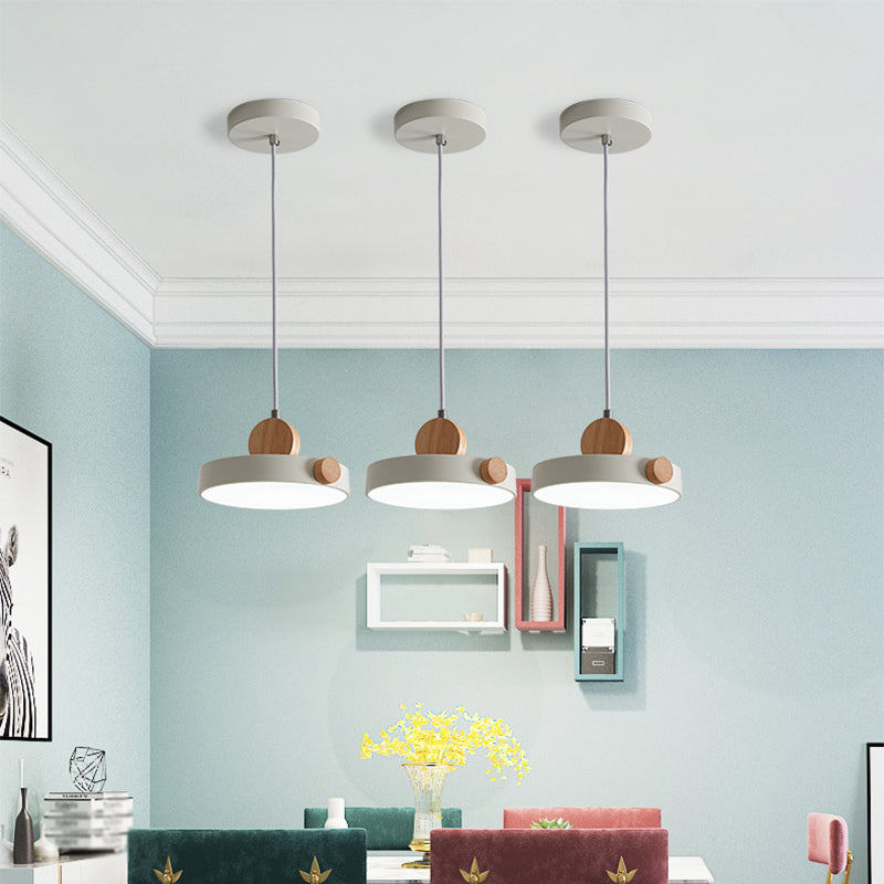 Grey/White/Green Round Hanging Light Nordic LED Acrylic Ceiling Suspension Lamp with Wood Decoration Clearhalo 'Ceiling Lights' 'Pendant Lights' 'Pendants' Lighting' 1910202