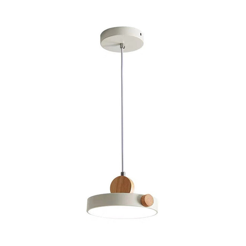 Grey/White/Green Round Hanging Light Nordic LED Acrylic Ceiling Suspension Lamp with Wood Decoration Clearhalo 'Ceiling Lights' 'Pendant Lights' 'Pendants' Lighting' 1910203