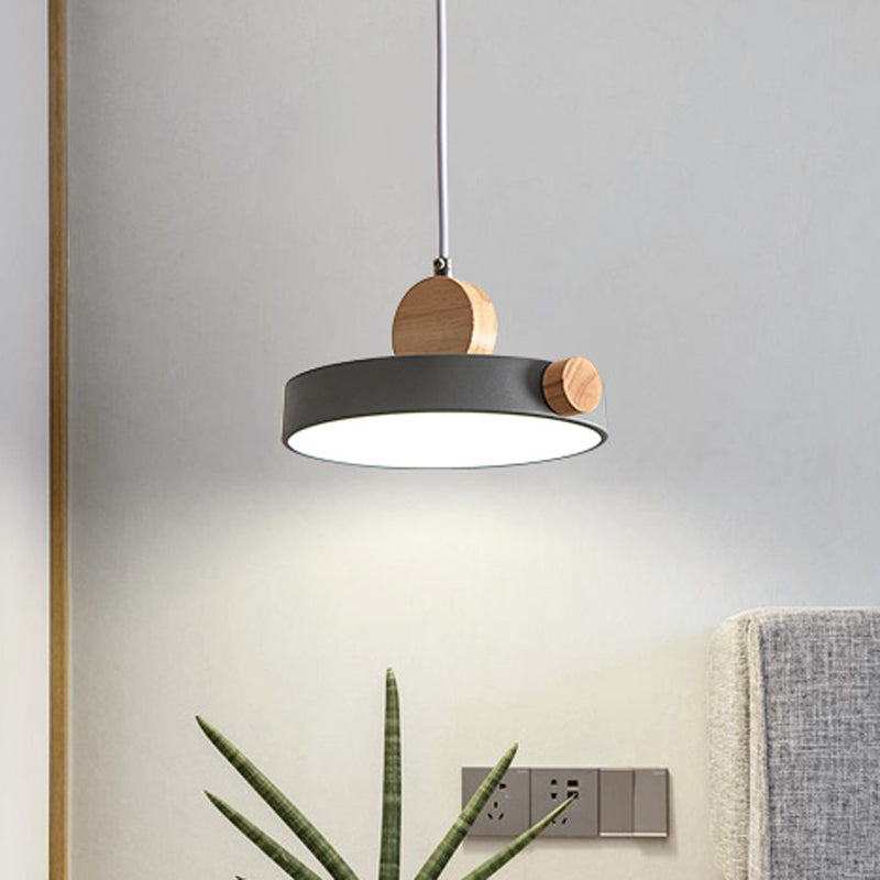 Grey/White/Green Round Hanging Light Nordic LED Acrylic Ceiling Suspension Lamp with Wood Decoration Clearhalo 'Ceiling Lights' 'Pendant Lights' 'Pendants' Lighting' 1910205