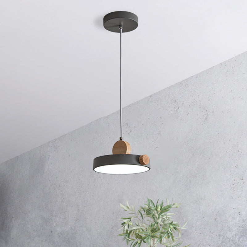 Grey/White/Green Round Hanging Light Nordic LED Acrylic Ceiling Suspension Lamp with Wood Decoration Clearhalo 'Ceiling Lights' 'Pendant Lights' 'Pendants' Lighting' 1910206