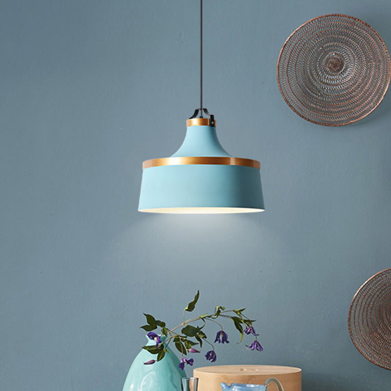 Aluminum Barn Pendant Light Kit Nordic Single-Bulb Hanging Ceiling Light in Black/Blue/Grey Clearhalo 'Ceiling Lights' 'Pendant Lights' 'Pendants' Lighting' 1910217