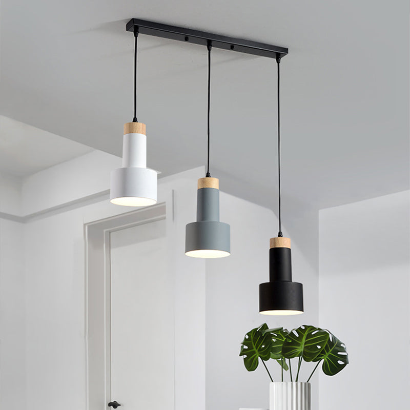 Round/Linear Hanging Pendant Light Nordic Metal 3 Heads Black/Grey/White Multi Light Ceiling Light with Torchlight/Cone Shade Clearhalo 'Ceiling Lights' 'Pendant Lights' 'Pendants' Lighting' 1910225