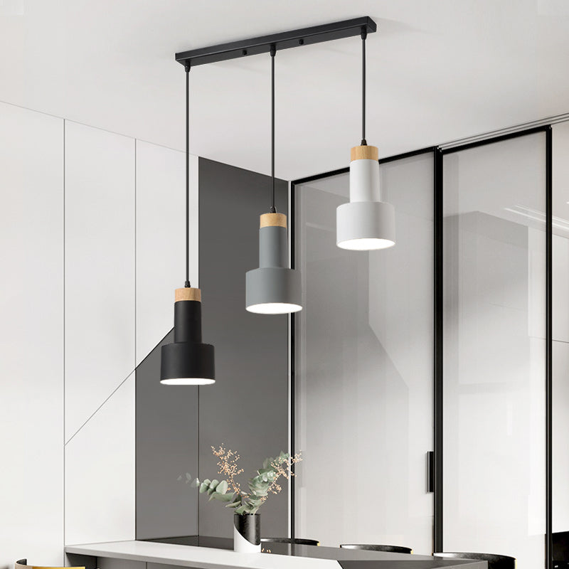 Round/Linear Hanging Pendant Light Nordic Metal 3 Heads Black/Grey/White Multi Light Ceiling Light with Torchlight/Cone Shade Clearhalo 'Ceiling Lights' 'Pendant Lights' 'Pendants' Lighting' 1910227