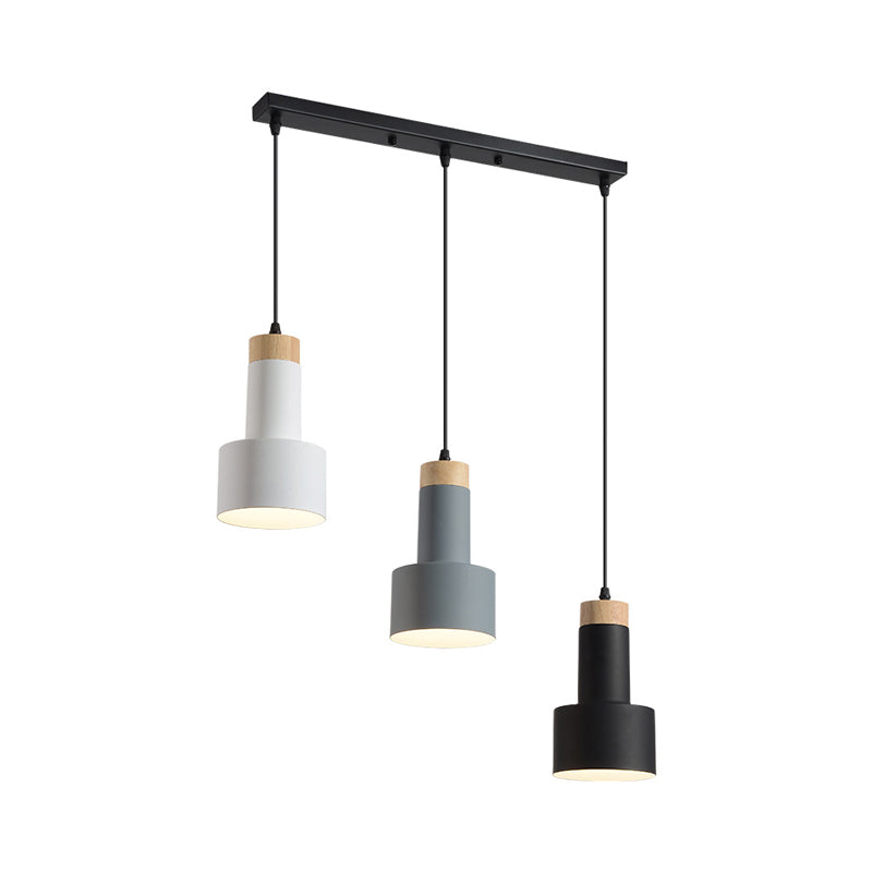 Round/Linear Hanging Pendant Light Nordic Metal 3 Heads Black/Grey/White Multi Light Ceiling Light with Torchlight/Cone Shade Clearhalo 'Ceiling Lights' 'Pendant Lights' 'Pendants' Lighting' 1910228