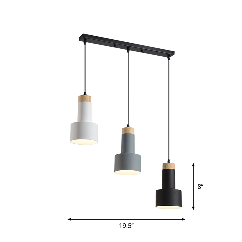 Round/Linear Hanging Pendant Light Nordic Metal 3 Heads Black/Grey/White Multi Light Ceiling Light with Torchlight/Cone Shade Clearhalo 'Ceiling Lights' 'Pendant Lights' 'Pendants' Lighting' 1910229