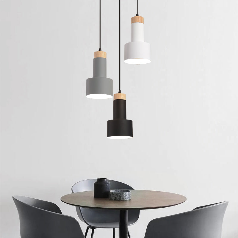 Round/Linear Hanging Pendant Light Nordic Metal 3 Heads Black/Grey/White Multi Light Ceiling Light with Torchlight/Cone Shade Clearhalo 'Ceiling Lights' 'Pendant Lights' 'Pendants' Lighting' 1910230