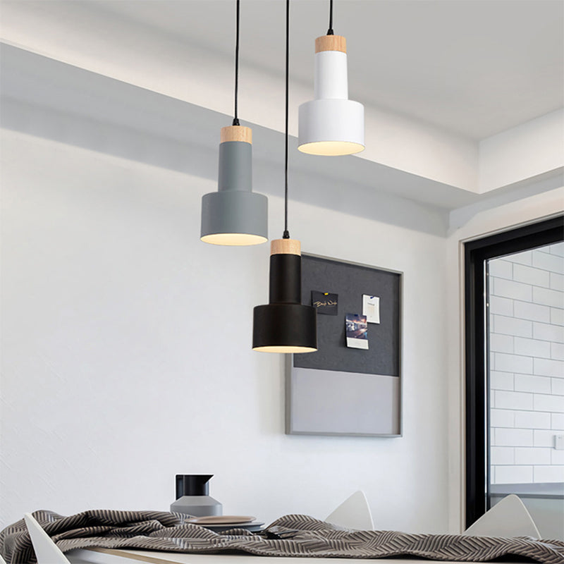 Round/Linear Hanging Pendant Light Nordic Metal 3 Heads Black/Grey/White Multi Light Ceiling Light with Torchlight/Cone Shade Clearhalo 'Ceiling Lights' 'Pendant Lights' 'Pendants' Lighting' 1910232