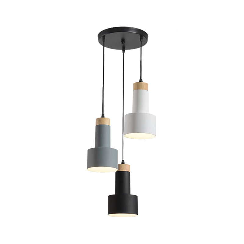 Round/Linear Hanging Pendant Light Nordic Metal 3 Heads Black/Grey/White Multi Light Ceiling Light with Torchlight/Cone Shade Clearhalo 'Ceiling Lights' 'Pendant Lights' 'Pendants' Lighting' 1910233