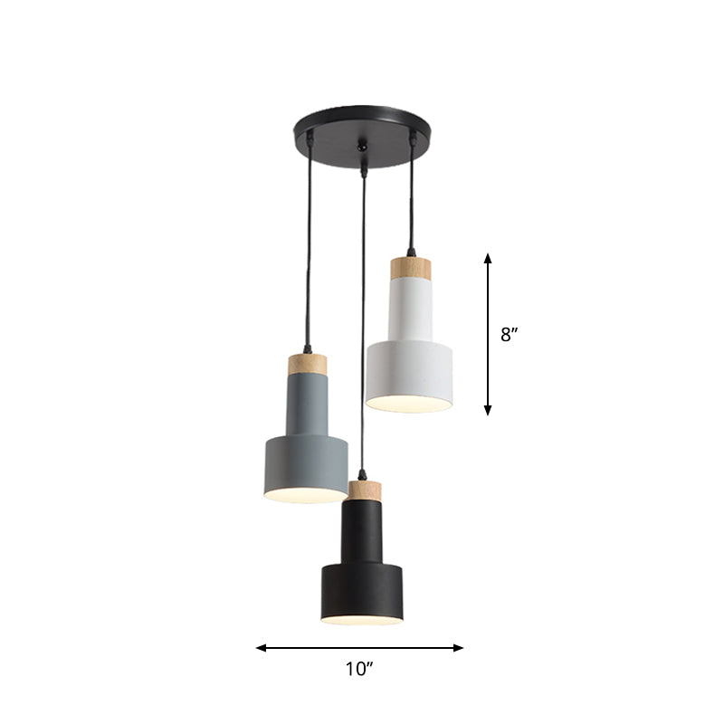 Round/Linear Hanging Pendant Light Nordic Metal 3 Heads Black/Grey/White Multi Light Ceiling Light with Torchlight/Cone Shade Clearhalo 'Ceiling Lights' 'Pendant Lights' 'Pendants' Lighting' 1910234