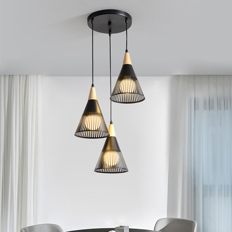 Round/Linear Hanging Pendant Light Nordic Metal 3 Heads Black/Grey/White Multi Light Ceiling Light with Torchlight/Cone Shade Clearhalo 'Ceiling Lights' 'Pendant Lights' 'Pendants' Lighting' 1910235