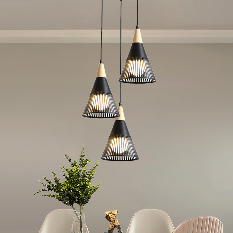 Round/Linear Hanging Pendant Light Nordic Metal 3 Heads Black/Grey/White Multi Light Ceiling Light with Torchlight/Cone Shade Clearhalo 'Ceiling Lights' 'Pendant Lights' 'Pendants' Lighting' 1910237