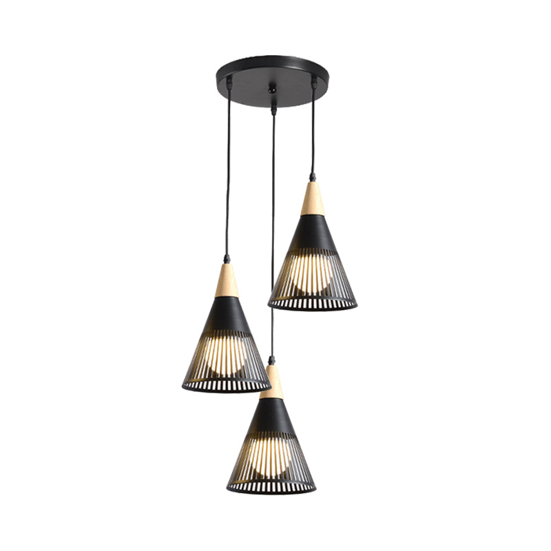 Round/Linear Hanging Pendant Light Nordic Metal 3 Heads Black/Grey/White Multi Light Ceiling Light with Torchlight/Cone Shade Clearhalo 'Ceiling Lights' 'Pendant Lights' 'Pendants' Lighting' 1910238