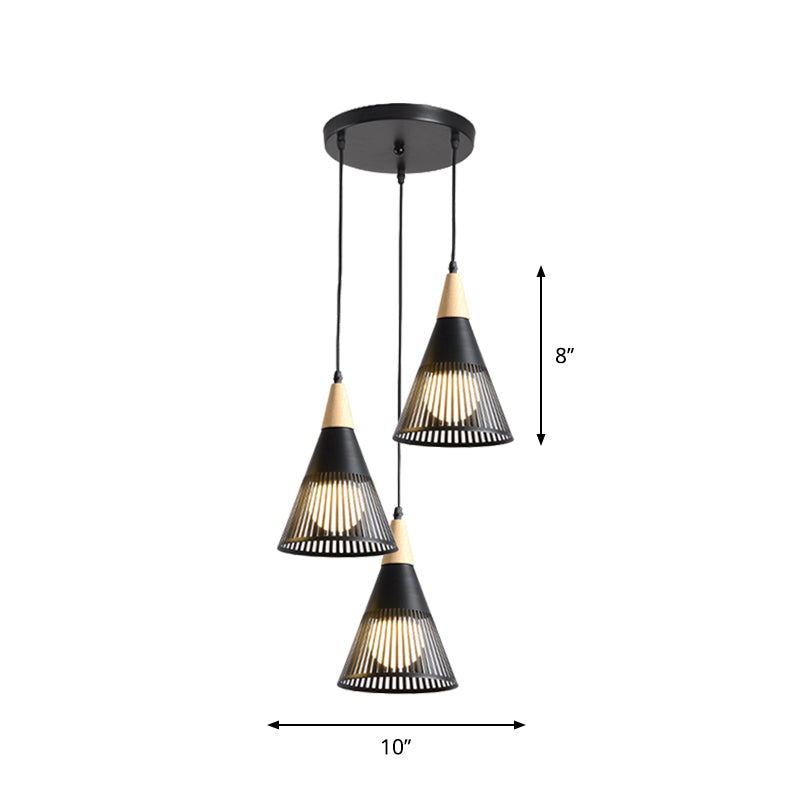 Round/Linear Hanging Pendant Light Nordic Metal 3 Heads Black/Grey/White Multi Light Ceiling Light with Torchlight/Cone Shade Clearhalo 'Ceiling Lights' 'Pendant Lights' 'Pendants' Lighting' 1910239