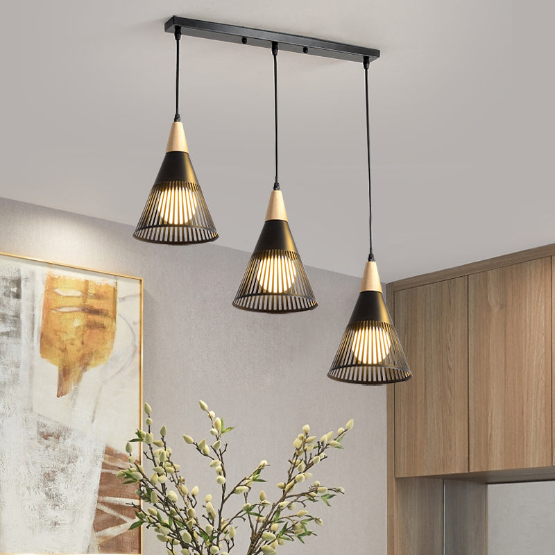 Round/Linear Hanging Pendant Light Nordic Metal 3 Heads Black/Grey/White Multi Light Ceiling Light with Torchlight/Cone Shade Clearhalo 'Ceiling Lights' 'Pendant Lights' 'Pendants' Lighting' 1910240