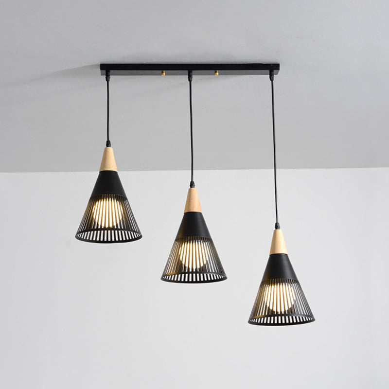 Round/Linear Hanging Pendant Light Nordic Metal 3 Heads Black/Grey/White Multi Light Ceiling Light with Torchlight/Cone Shade Clearhalo 'Ceiling Lights' 'Pendant Lights' 'Pendants' Lighting' 1910241