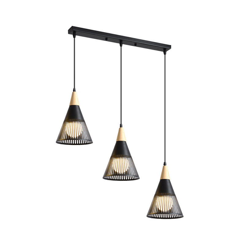 Round/Linear Hanging Pendant Light Nordic Metal 3 Heads Black/Grey/White Multi Light Ceiling Light with Torchlight/Cone Shade Clearhalo 'Ceiling Lights' 'Pendant Lights' 'Pendants' Lighting' 1910242