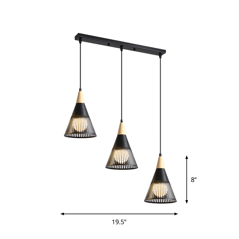 Round/Linear Hanging Pendant Light Nordic Metal 3 Heads Black/Grey/White Multi Light Ceiling Light with Torchlight/Cone Shade Clearhalo 'Ceiling Lights' 'Pendant Lights' 'Pendants' Lighting' 1910243